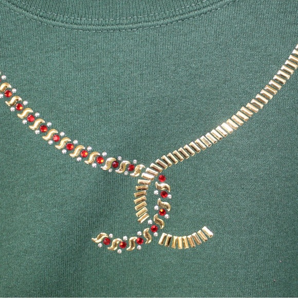 vintage green crew neck sweatshirt gold details unisex mens size large - Picture 3 of 5